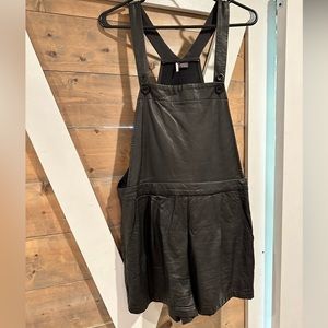 Black Faux Leather Overalls